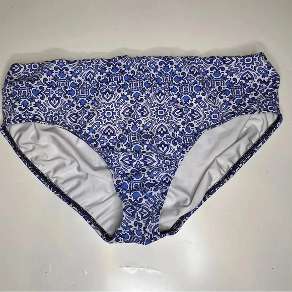 Lands End Blue White Patterned High Waist Bikini Bottom Only Size 18 GUC - Picture 1 of 5
